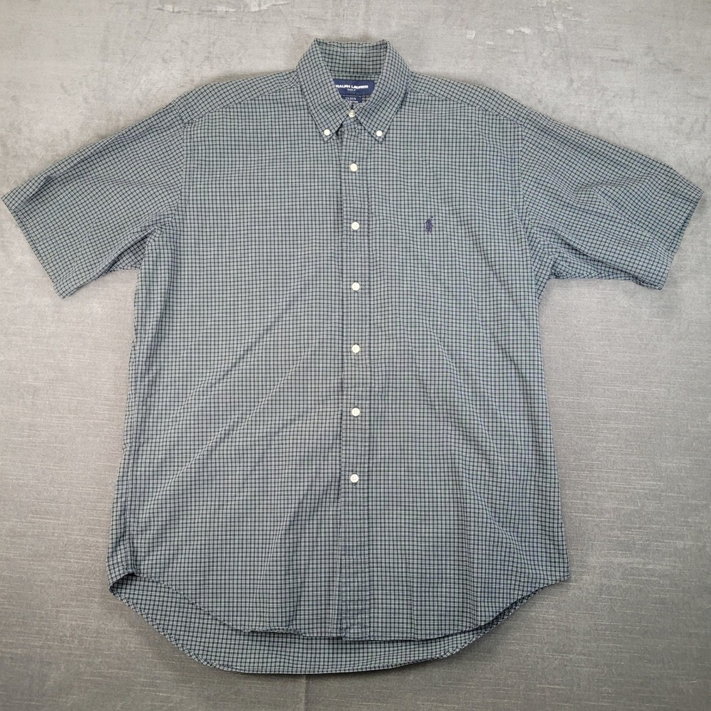 Ralph Lauren Golf Men's Medium Shirt Short Sleeve Button‎ Up Plaid Cotton Blue